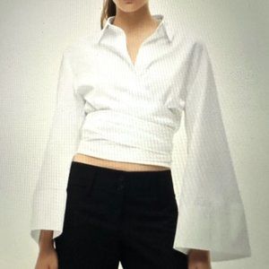 Zara ZW Collection Poplin Wrap Shirt White bell sleeves Women Sz S NWT